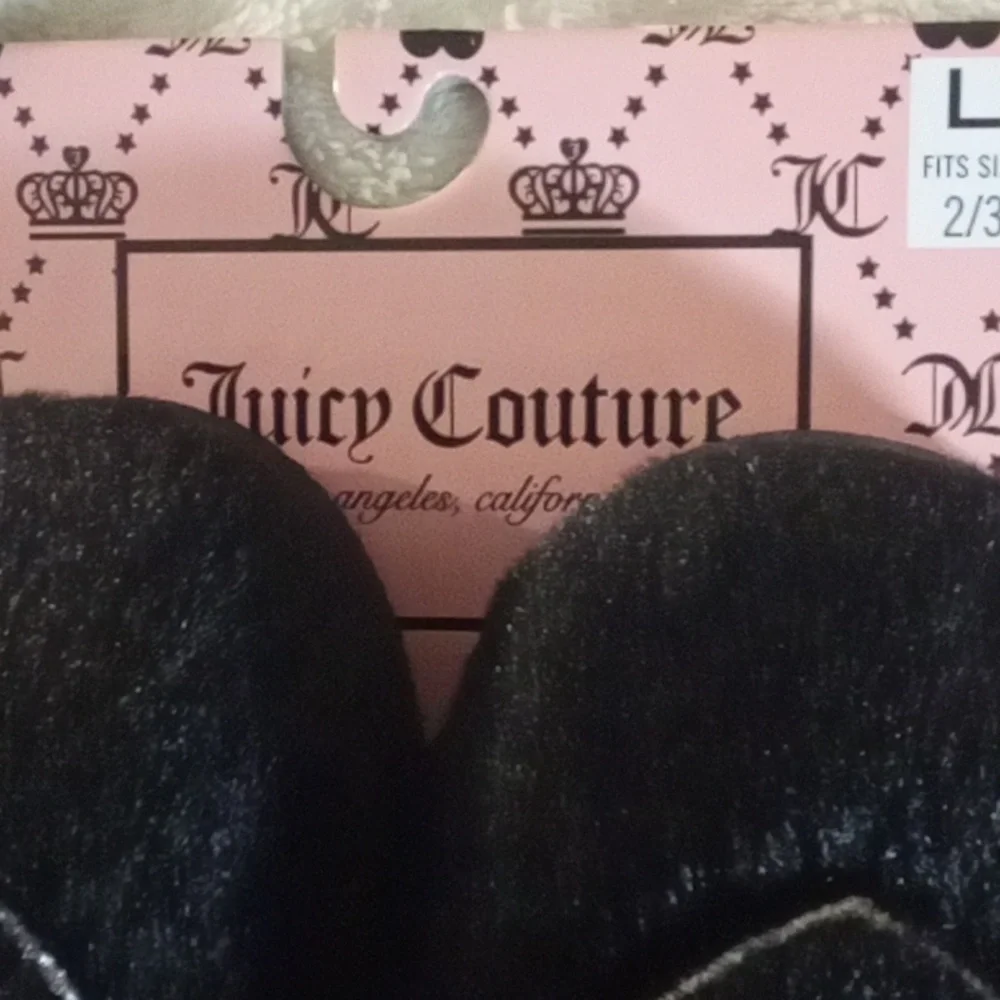 Juicy Couture Black + Silver Heart Kids Slippers Size 2-3 NWT